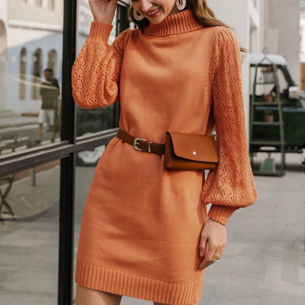 Turtleneck knit sweater dress fall autumn comfy - Picture 1 of 12